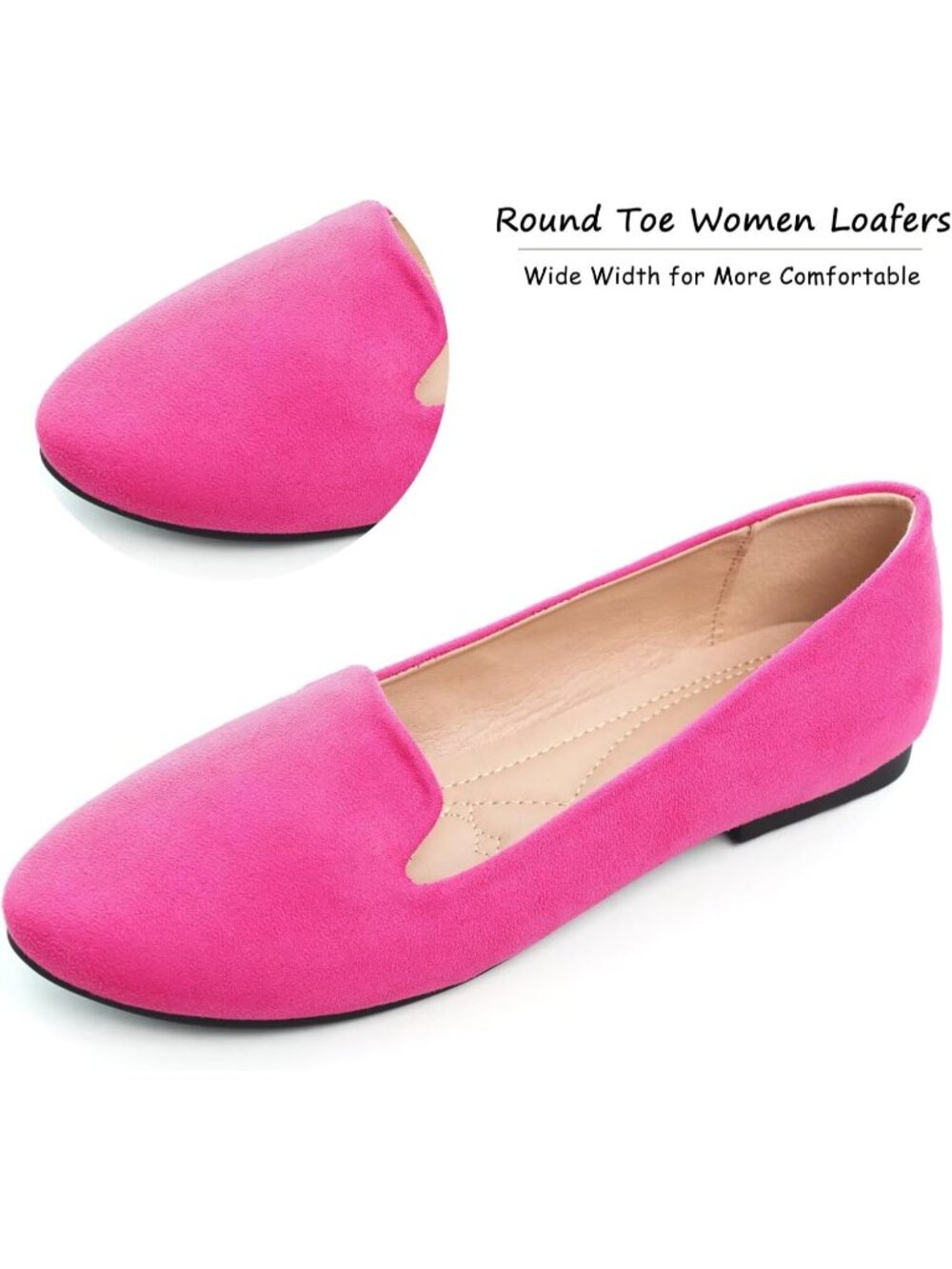 Women's Rose Red Round Toe Comfortable Low Heel Slip On Loafer Ballet Flat Shoes - Picture 3 of 6
